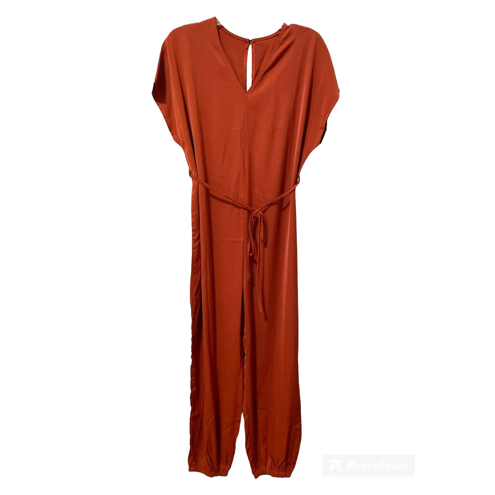 Women's Rust Red Jumpsuit with Tie Waist